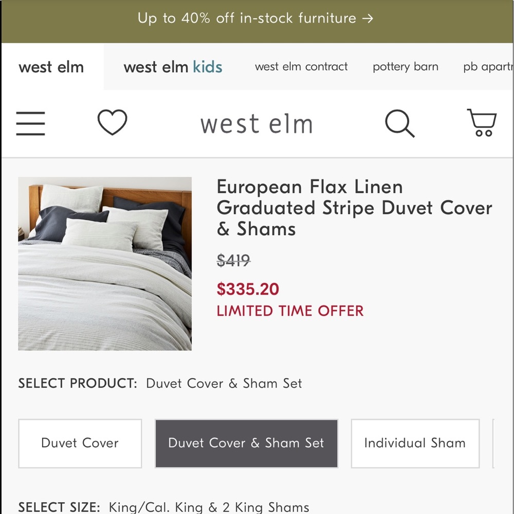 West Elm Flax Linen duvet comforter & sham set (king) brand new